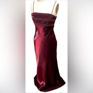 Betsy & Adam Beaded Gown – Metallic Ruby, Size Small